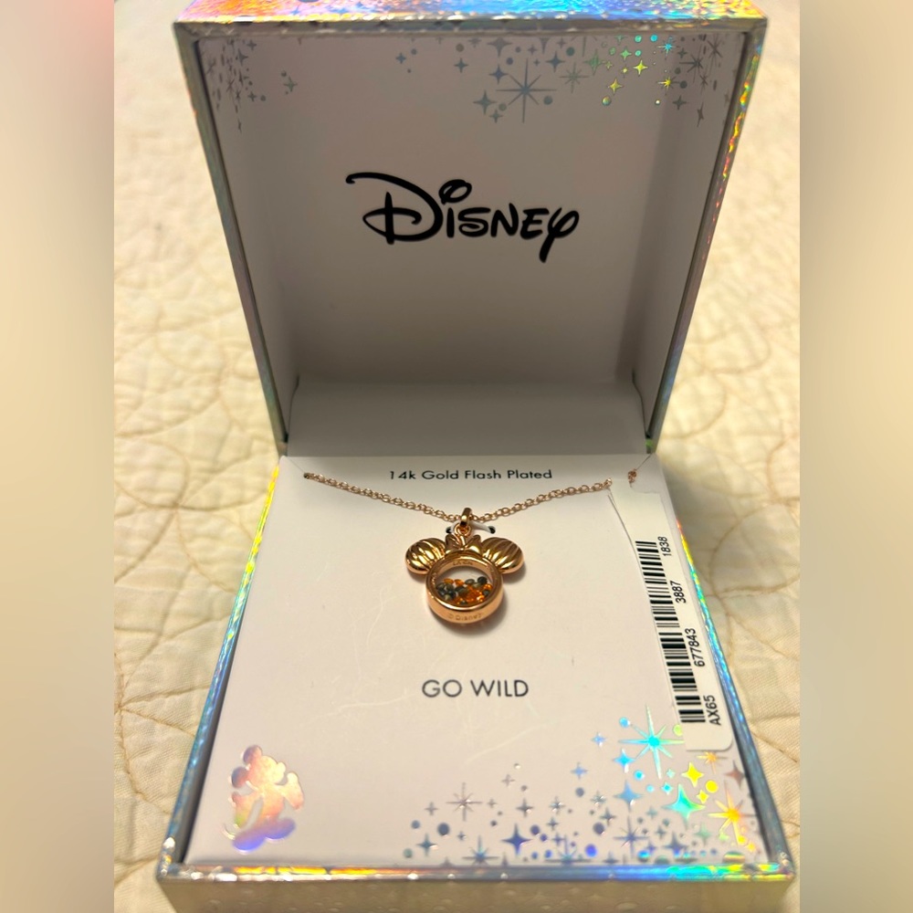 NWT Disney 14k gold flash plated go wild Minnie necklace